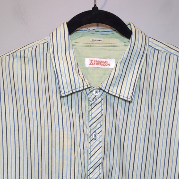 Michael Brandon Striped Mens Shirt Button Down Convertible Roll Tab Casual - Picture 2 of 10